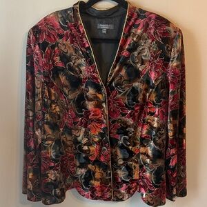 Dress Barn Woman Floral Velour Jacket. Gold Trim. Size 20W